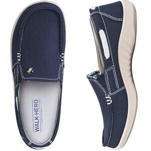 Blue and Cream Slip-On Flats with Elastic Panels